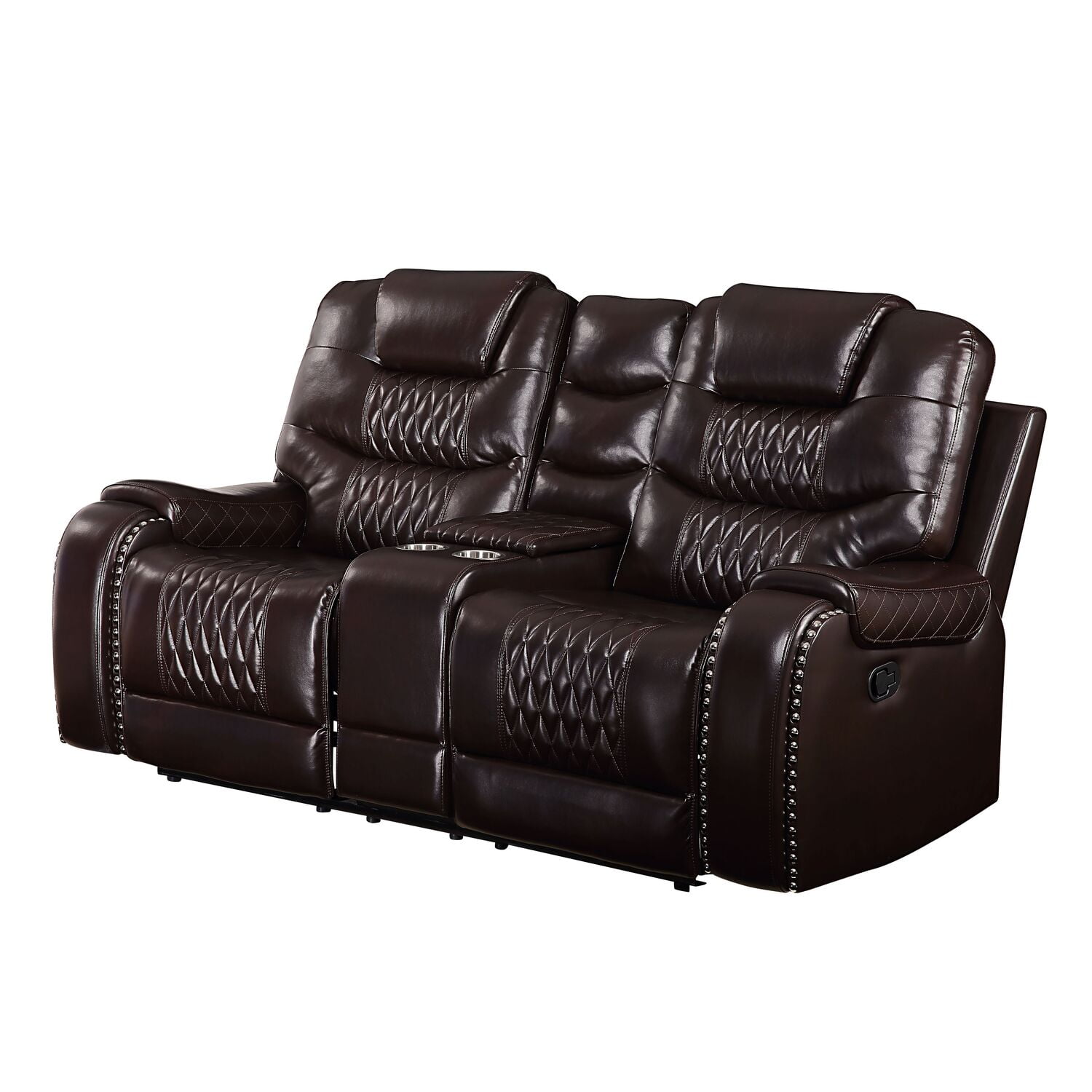 ACME Braylon Faux Leather Tufted Reclining Loveseat with Console in