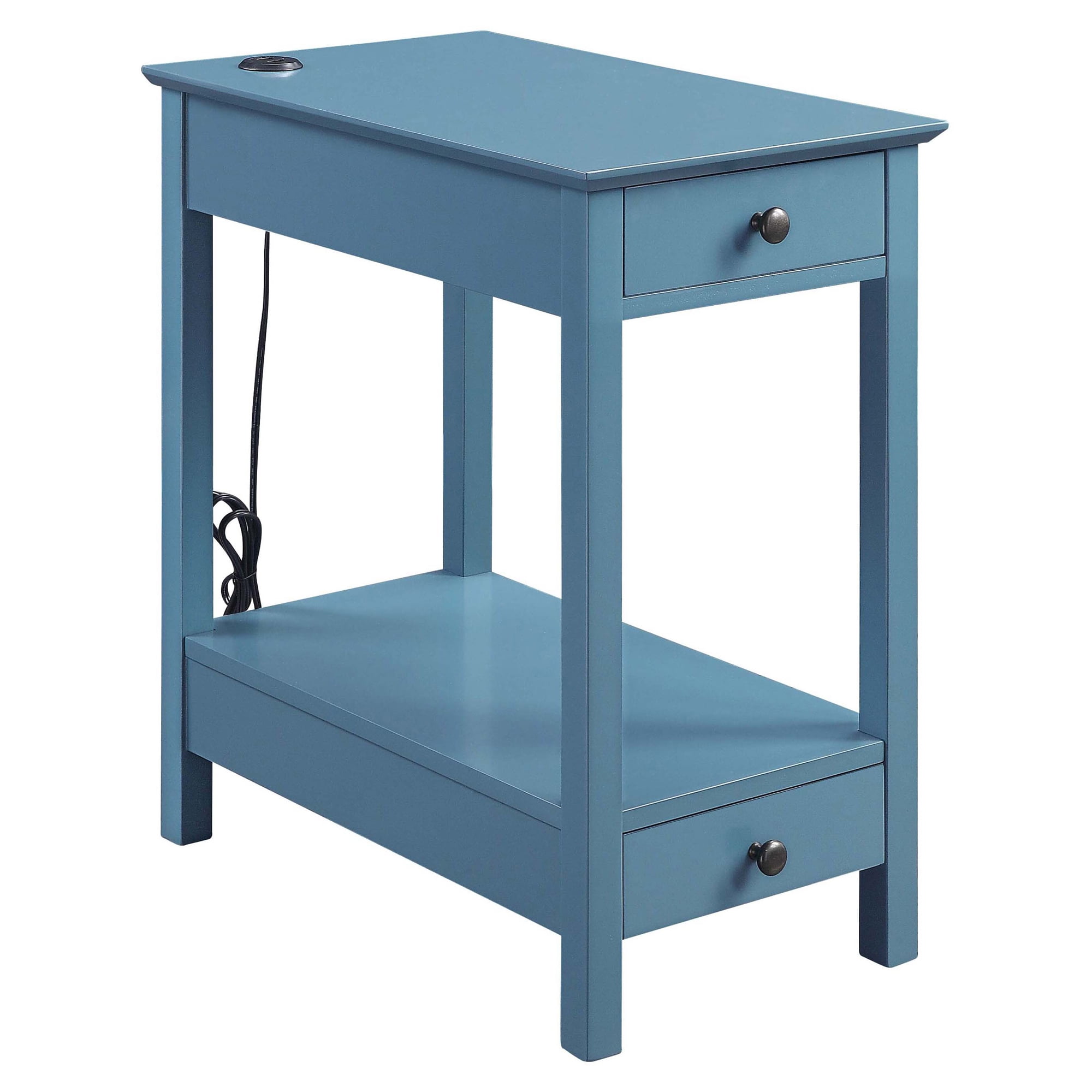 Teal Wood Rectangular Side Table with USB Charging Dock