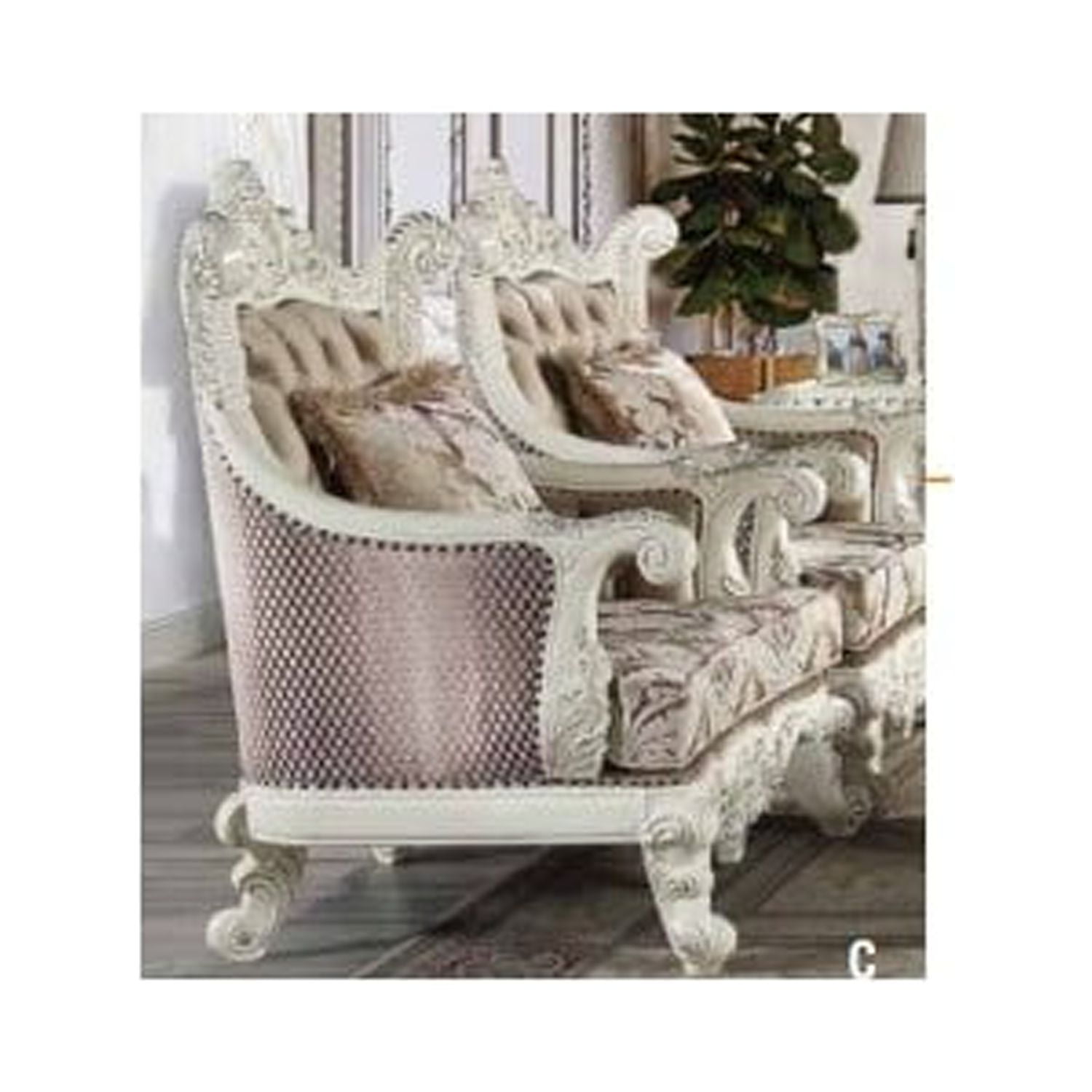 Vanaheim Antique White Carved Wood Accent Chair
