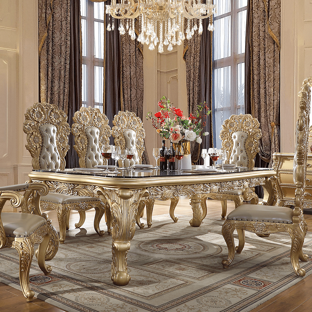 ACME Cabriole Dining Table, Gold Finish