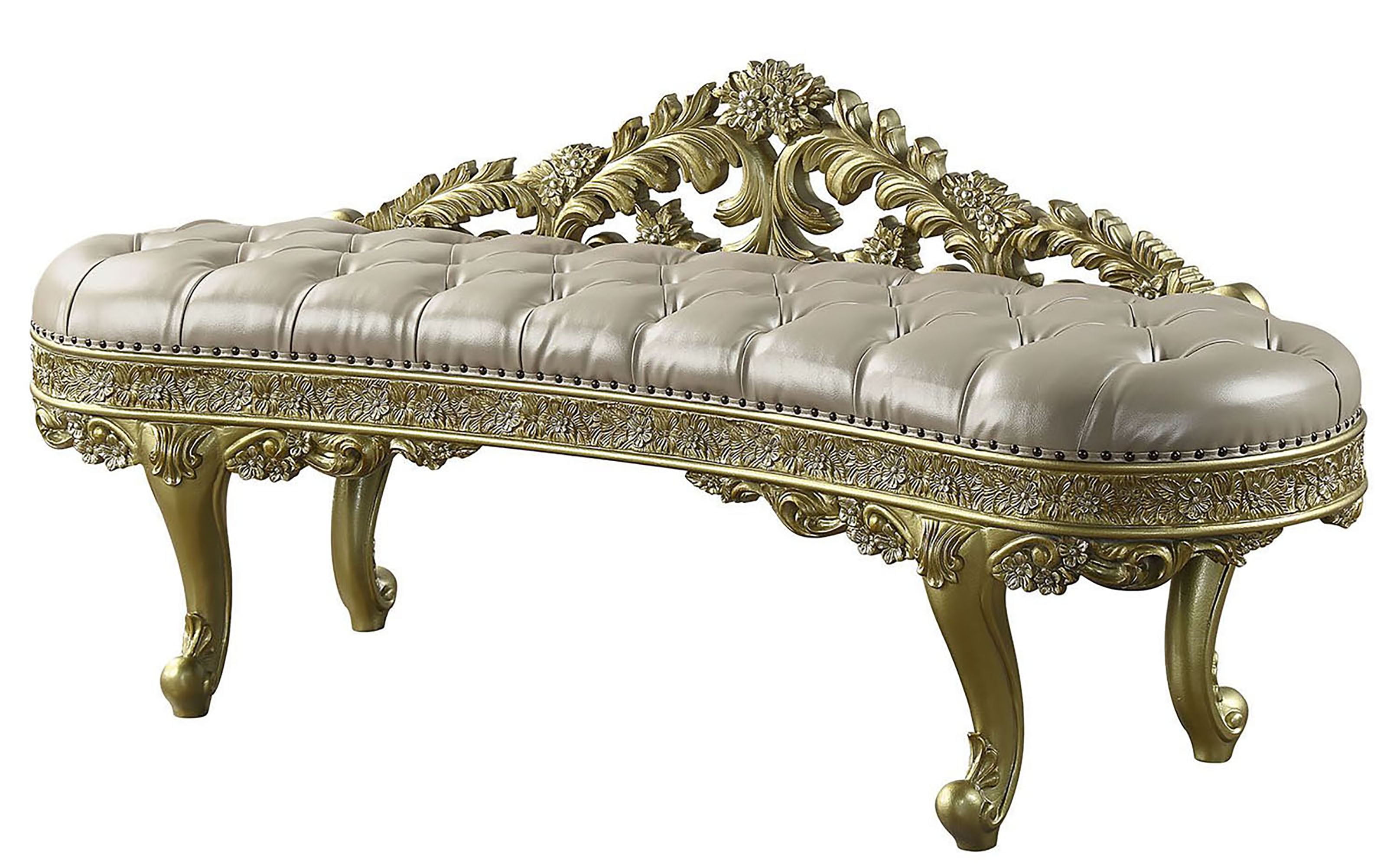 73" Light Gold PU Cabriole Bench with Storage and Metal Legs