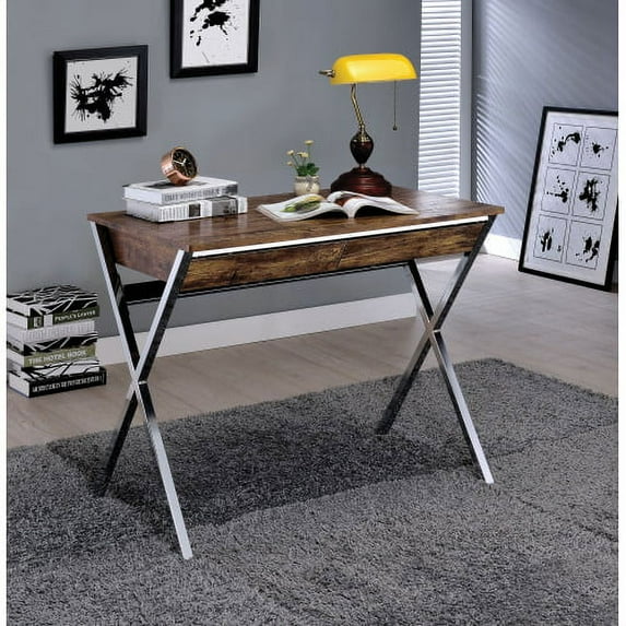 ACME Callers Desk, Weathered Oak & Chrome 92340