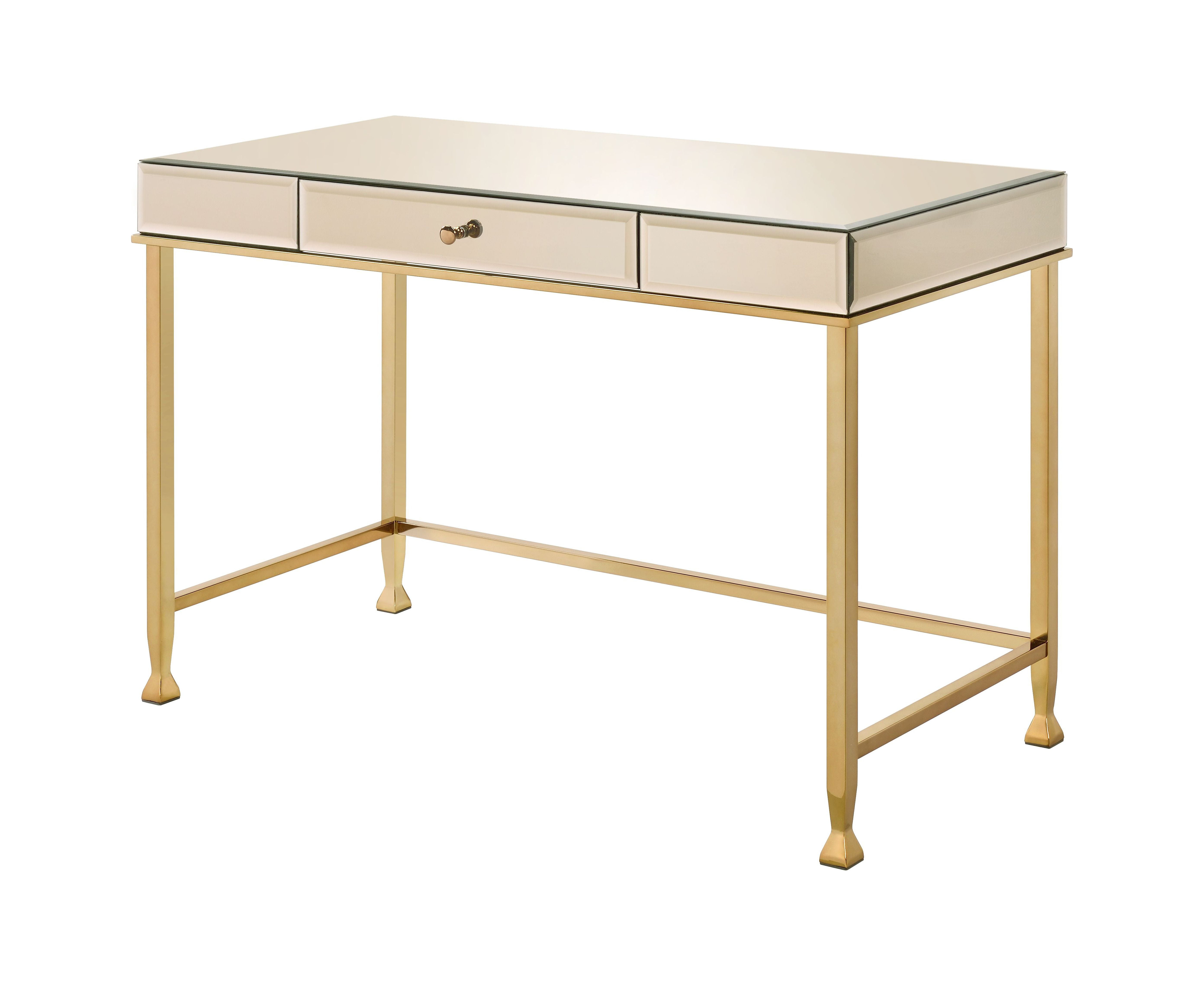 Smoky Mirrored Champagne Writing Desk with Drawer
