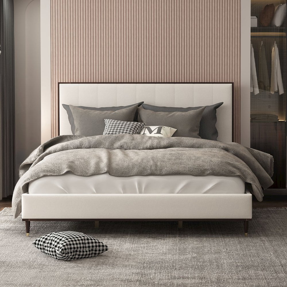 Acme Furniture Carena Eastern King Bed Light Gray Fabric, White