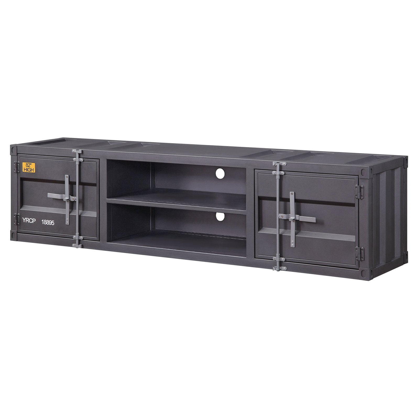 Gunmetal Gray Industrial Metal TV Stand with Cabinets