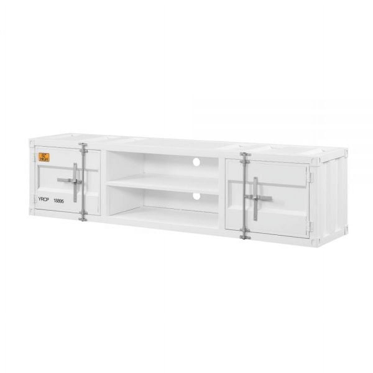 White Industrial Metal TV Stand with Cabinet