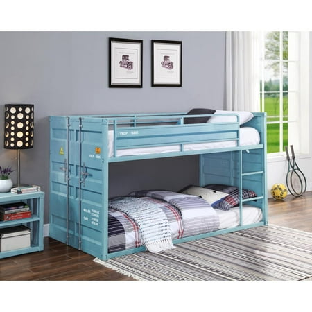 ACME Cargo Container Style Metal Twin over Twin Bunk Bed in Aqua Blue
