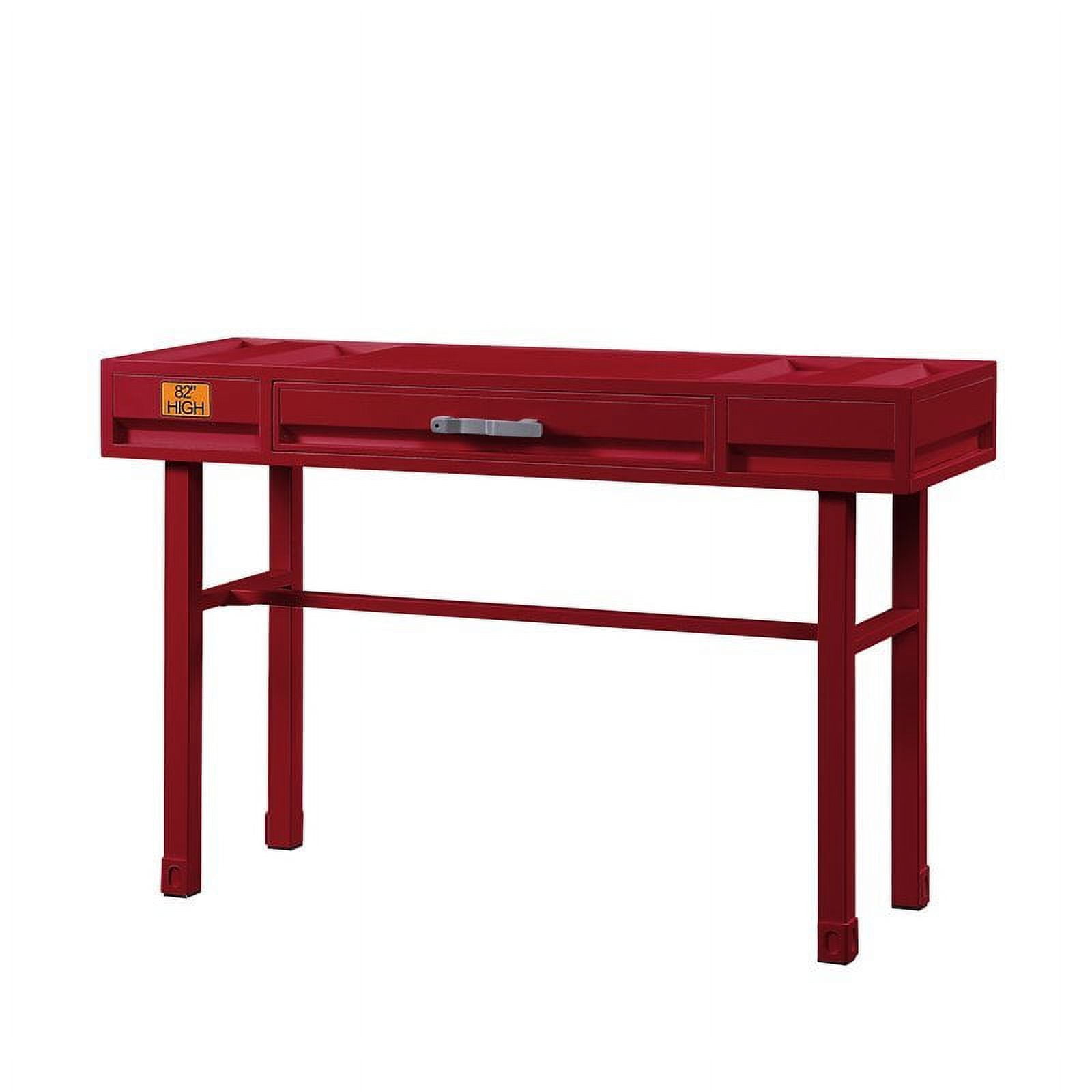 Red Metal Cargo Vanity Desk with Storage Drawer