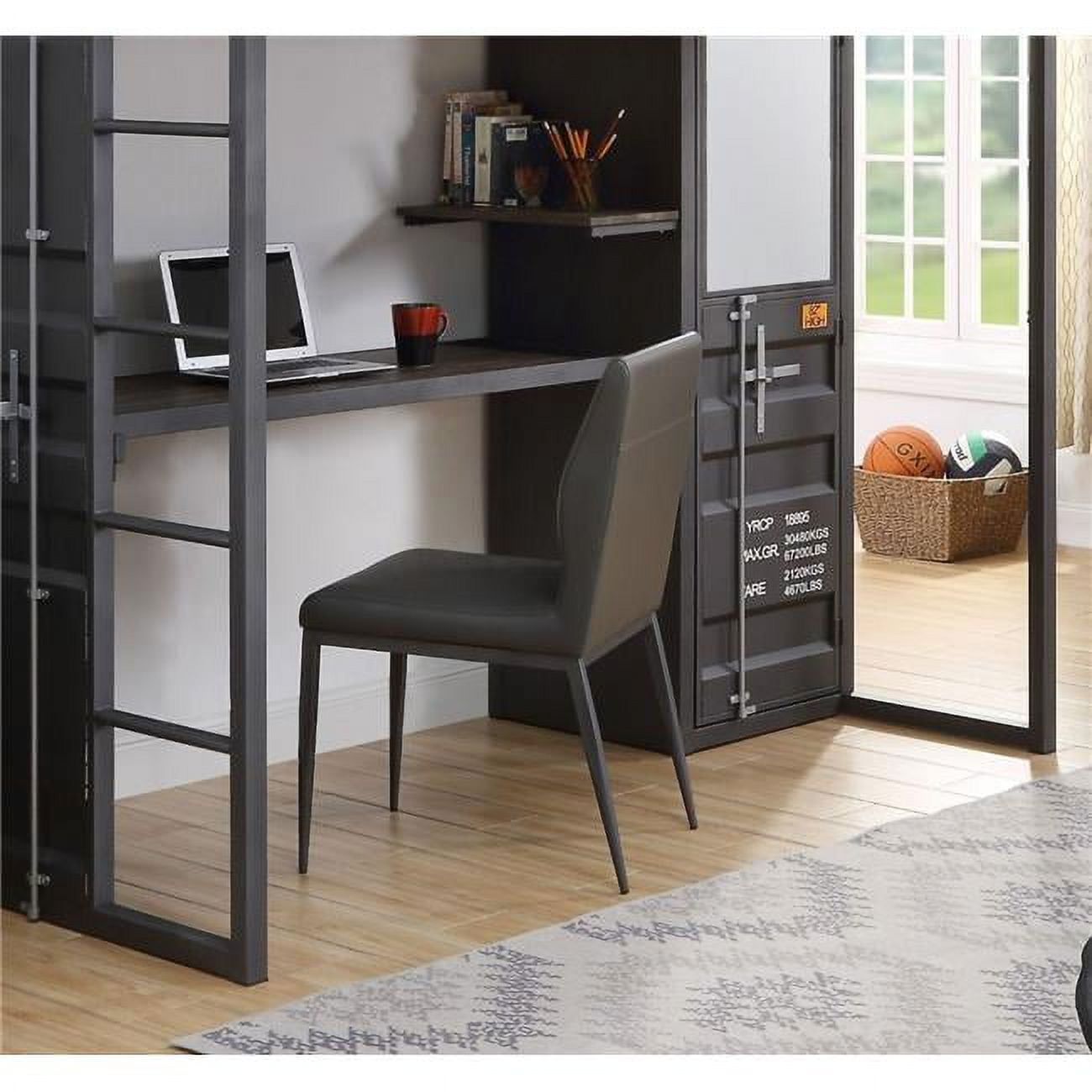 Gray Faux Leather and Metal Industrial Accent Chair