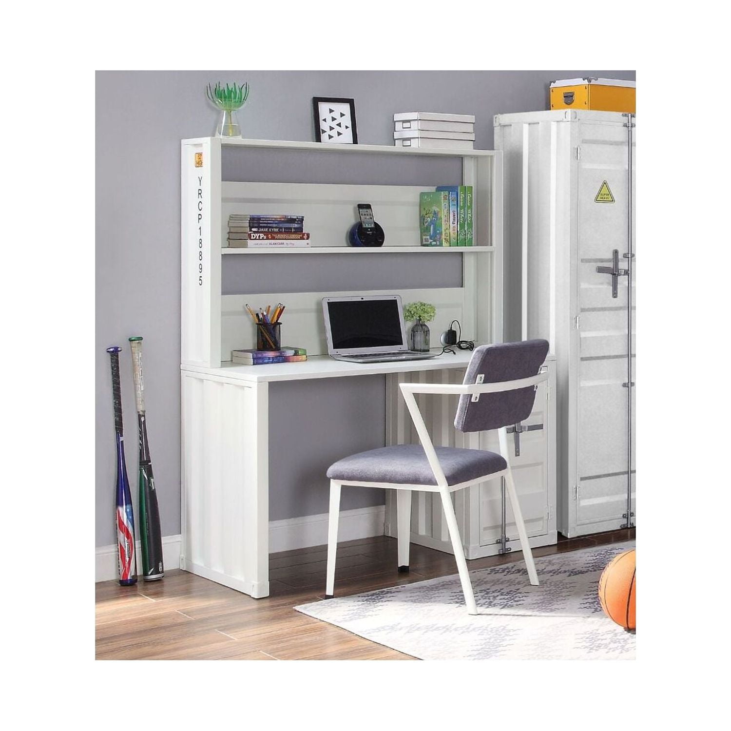 White Wood Writing Desk with Hutch and Drawer