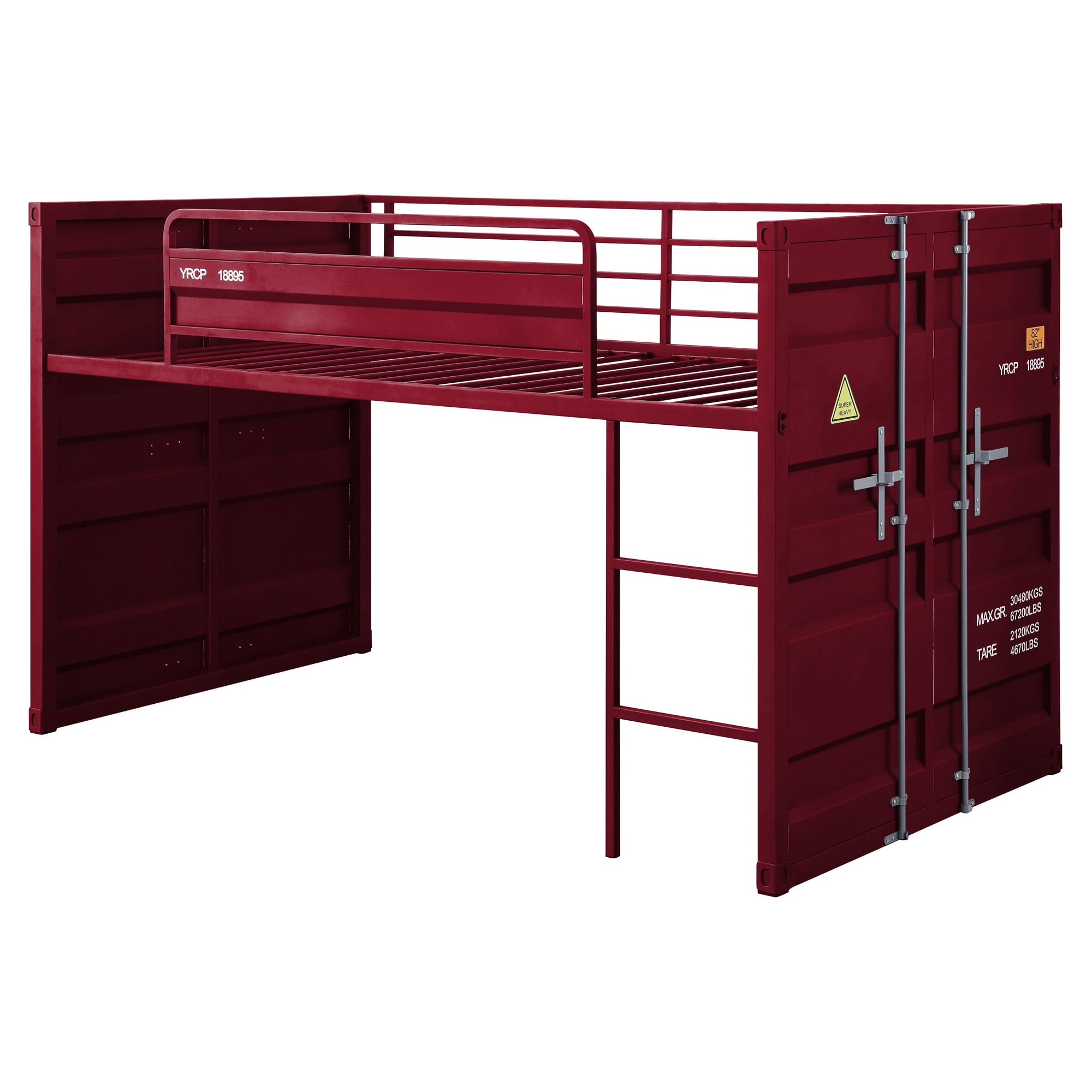 Red Metal Twin Loft Bed with Slide and Ladder