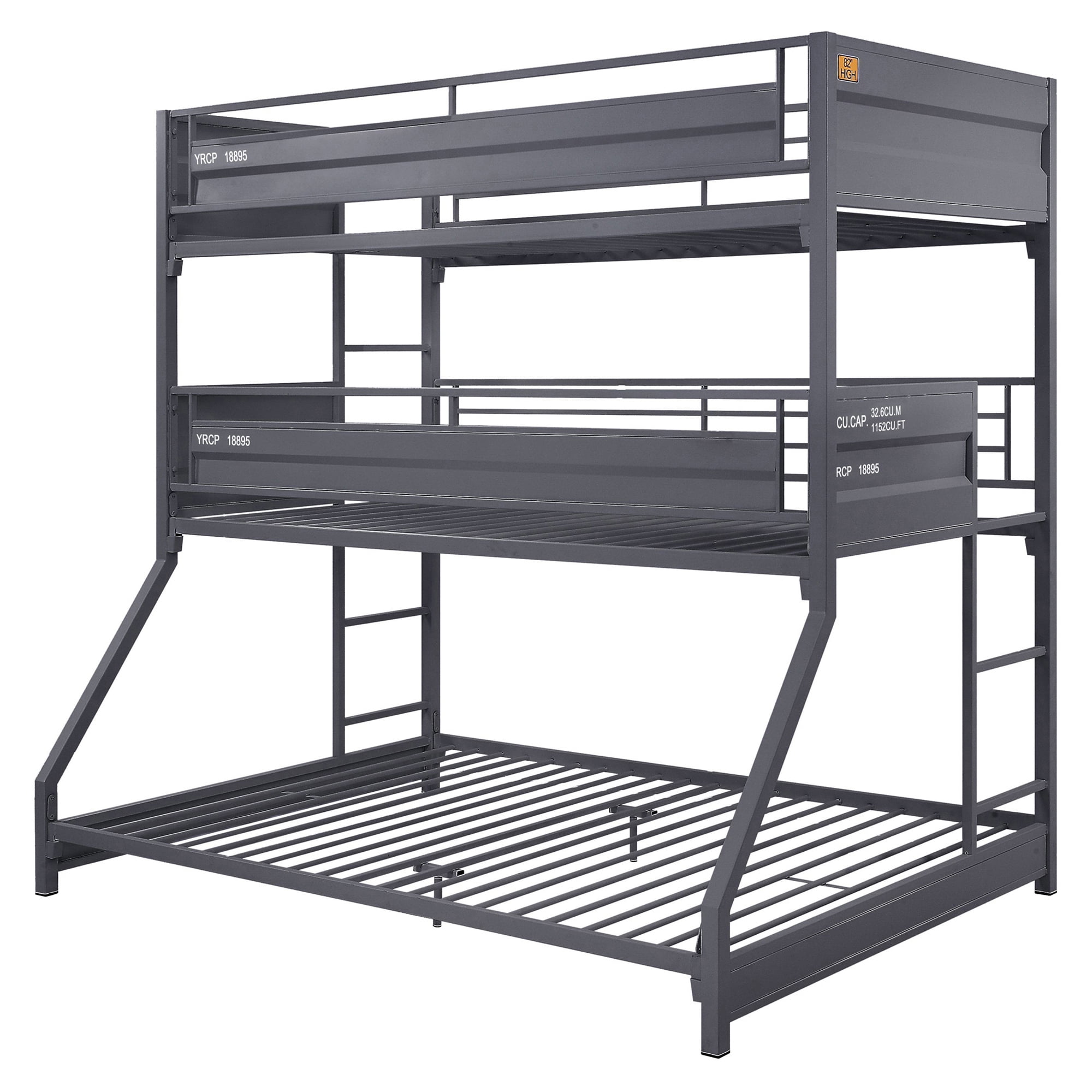 ACME Cargo Twin over Twin over Full Triple Bunk Bed in Gunmetal
