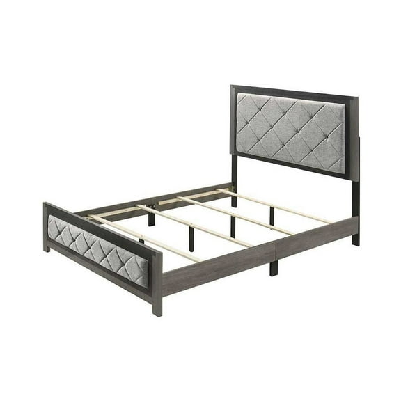 ACME Casimiro Transitional Wood and Fabric Upholstered Eastern King Bed in Gray