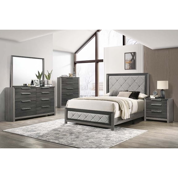 ACME Casimiro Transitional Wood and Fabric Upholstered Eastern King Bed in Gray
