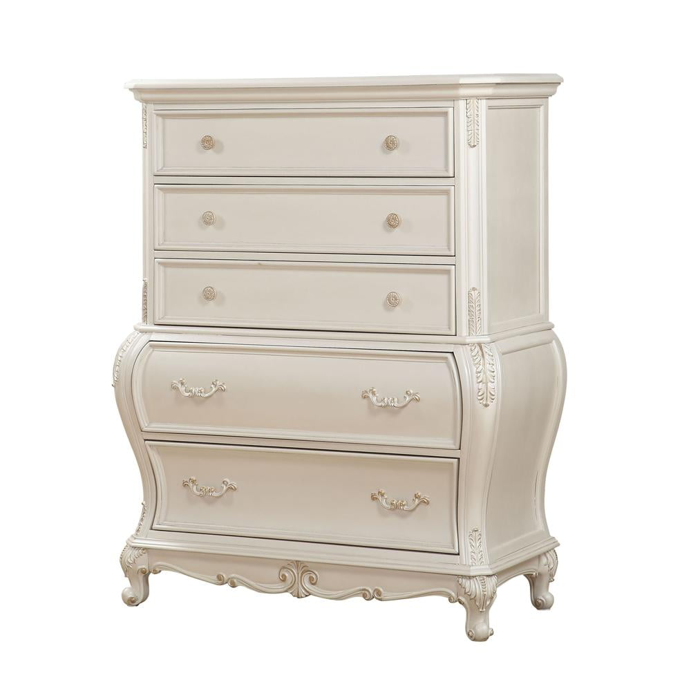 Chantelle Pearl White 65'' Decorative Storage Chest with Felt-Lined Drawers