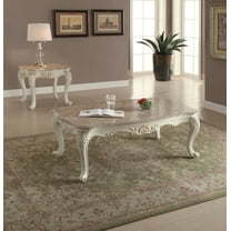 ACME Chantelle Coffee Table, Natural Marble Top & Pearl White