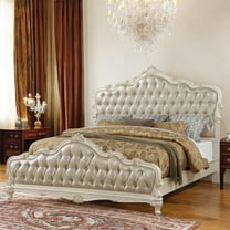 ACME Chantelle Eastern King Tufted Faux Leather Bed in Rose Gold and Pearl White