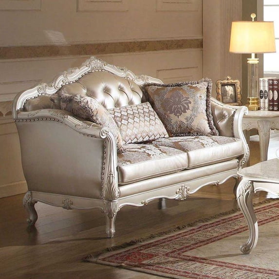 ACME Chantelle Loveseat in Rose Gold PU & Pearl White