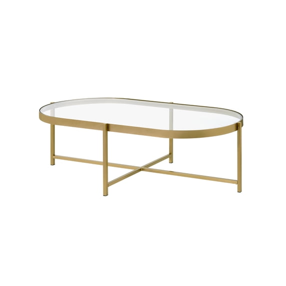 ACME Charrot Coffee Table, Clear Glass & Gold Finish 82305