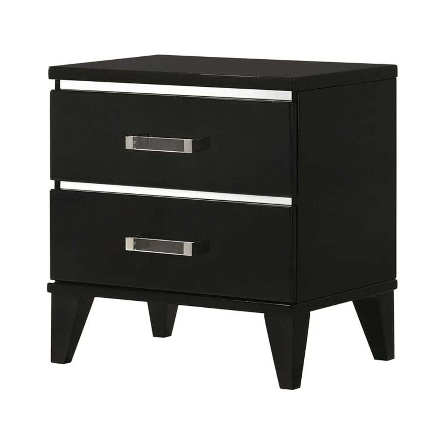 Chelsie Sleek Black Solid Wood Nightstand with Silver Accents