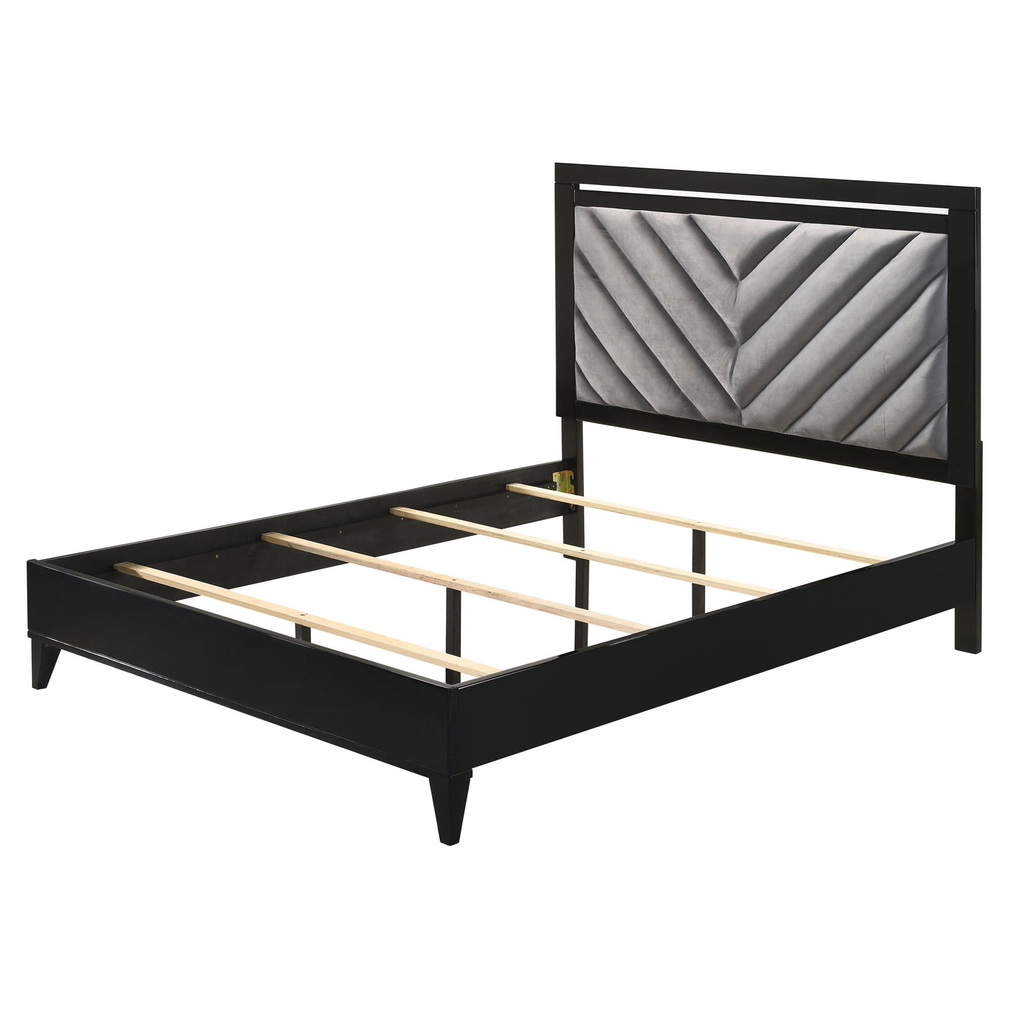 Gray and Black Queen Upholstered Bed with Tufted Headboard