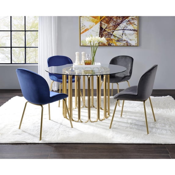 ACME Chuchip Velvet Upholstered Side Chair in Blue and Gold