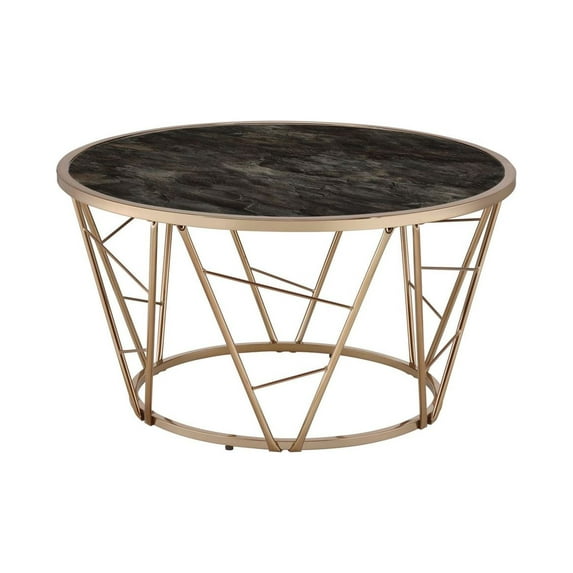 ACME Cicatrix Coffee Table, Faux Black Marble Glass & Champagne Finish 83300
