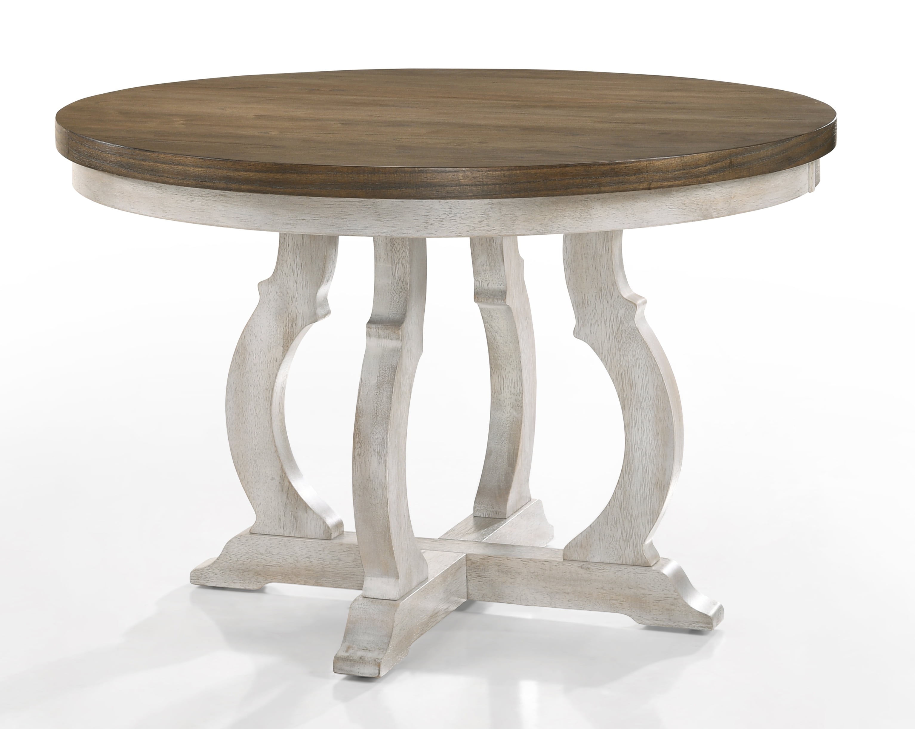 ACME Cillin Round Wooden Dining Table in Walnut and Antique White