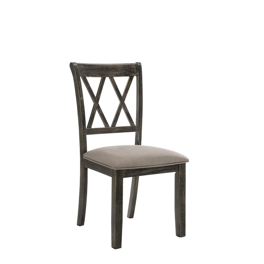 Weathered Gray Linen Upholstered Side Chair with Cross Back Design