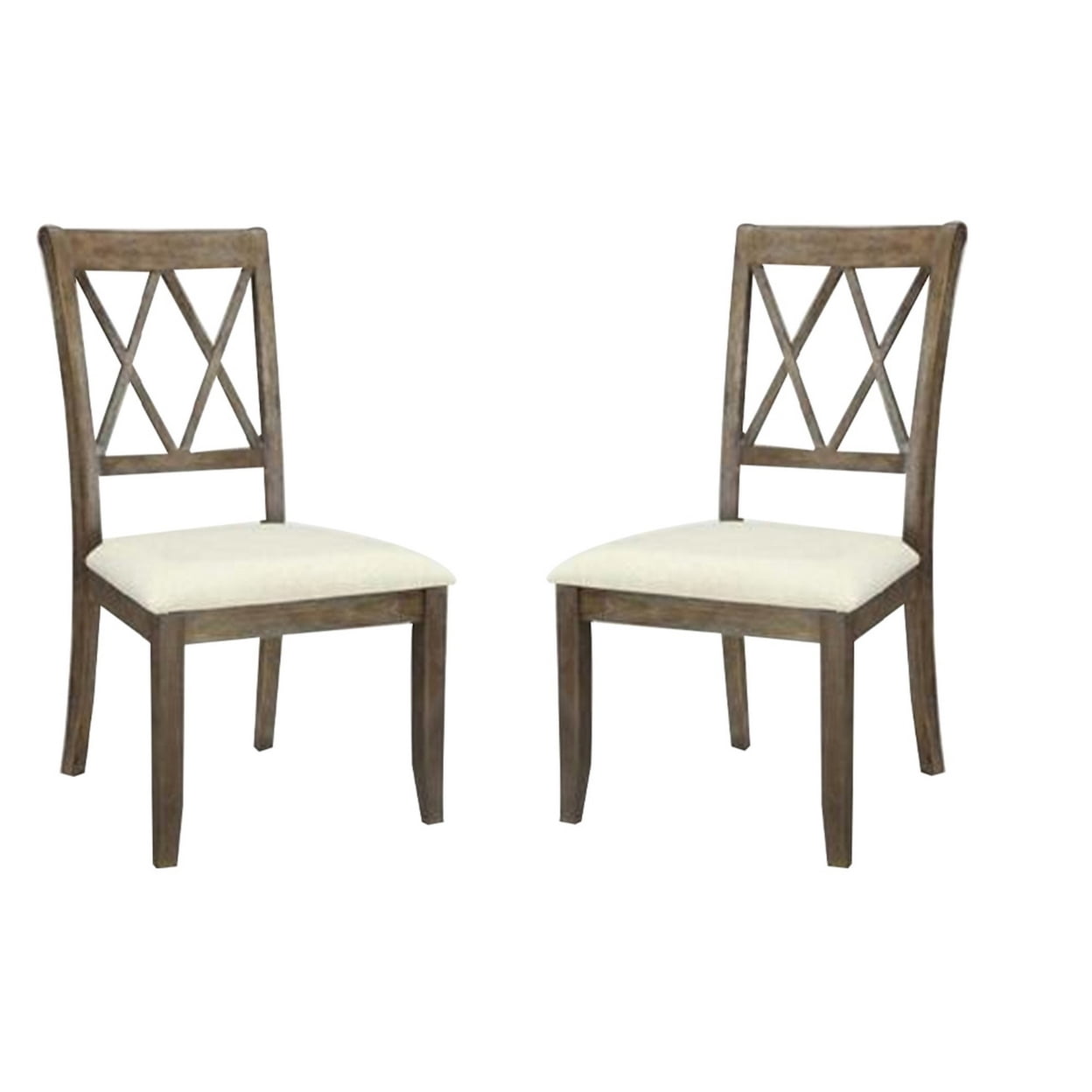 Beige Linen and Salvage Brown Cross Back Side Chair Set
