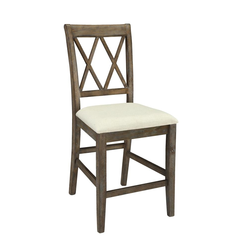 Beige Linen and Salvage Brown Cross Back Side Chair Set