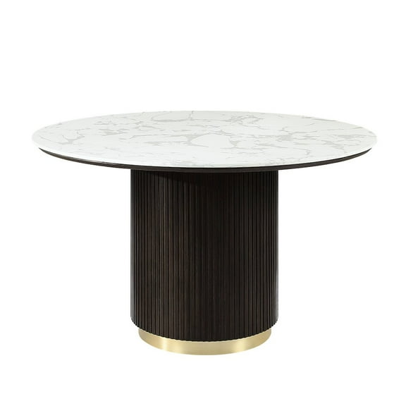 Acme Furniture Round Dining Table w/Marble in White Natural Marble Top & Espreeso Finish