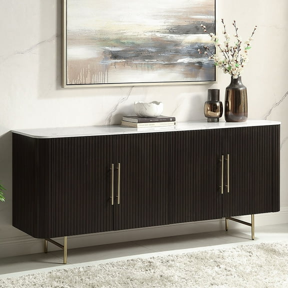 ACME Clayten Wood & Artificial Marble Server in White & Espresso