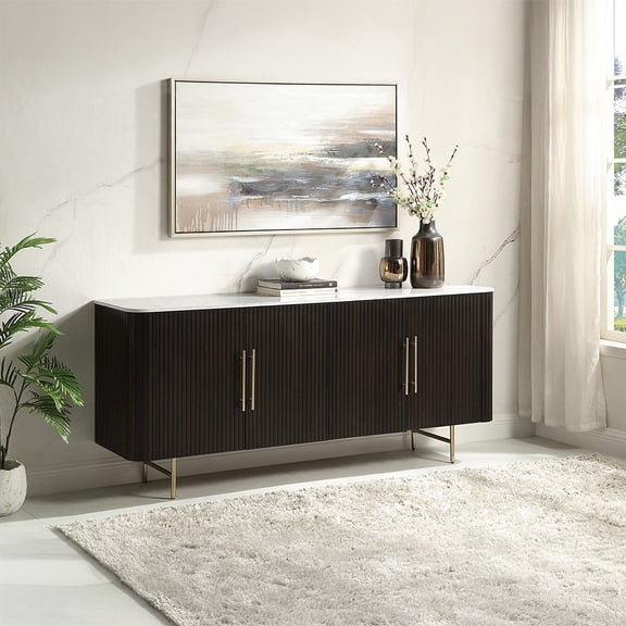 ACME Clayten Wood & Artificial Marble Server in White & Espresso