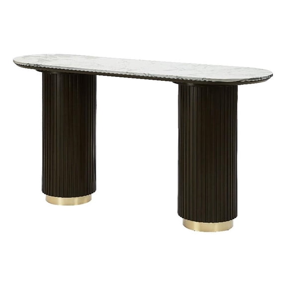 ACME Clayten Sofa Table, White Natural Marble Top & Espreeso Finish