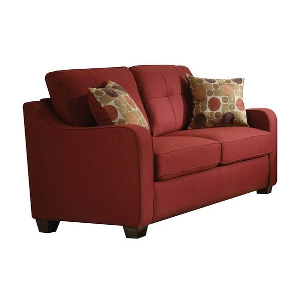 ACME Cleavon II Linen Fabric Tufted Loveseat in Red