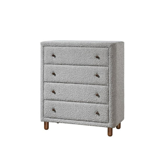 ACME Cleo Contemporary Boucle Fabric Upholstered Chest with 4 Drawers in Gray