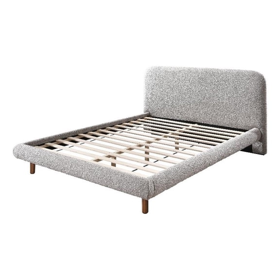ACME Cleo Contemporary Boucle Fabric Upholstered Queen Bed in Gray