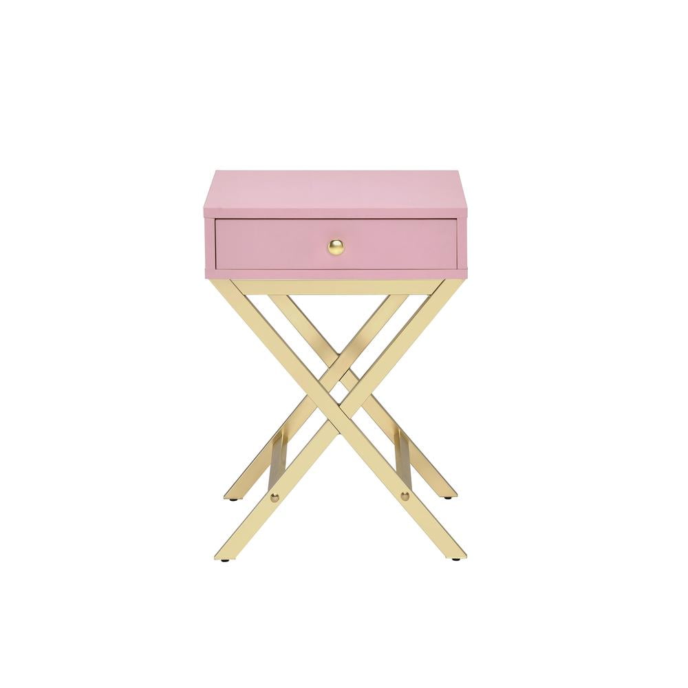 Coleen 16" Pink and Gold Contemporary Side Table with Storage