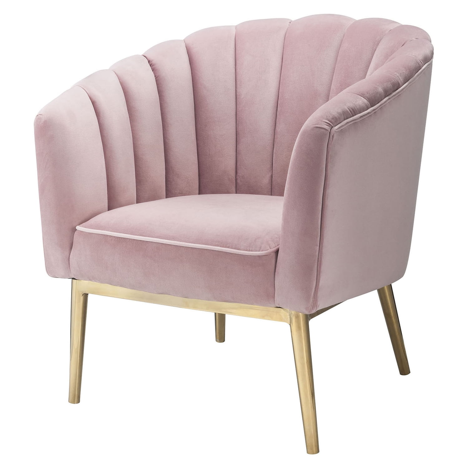32" Luxe Blue Velvet Barrel Accent Chair with Metallic Base
