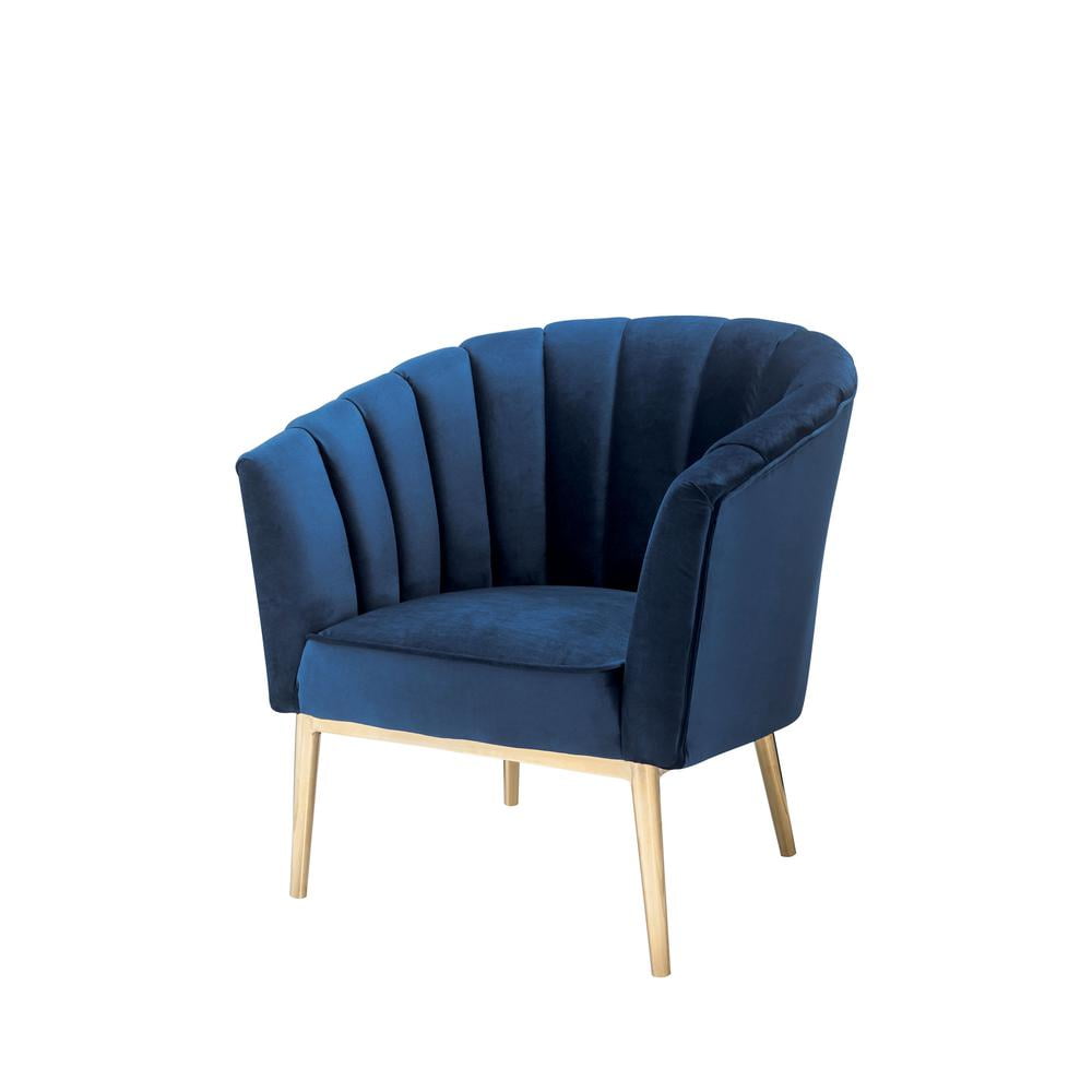 Midnight Blue Velvet Barrel Accent Chair with Gold Legs