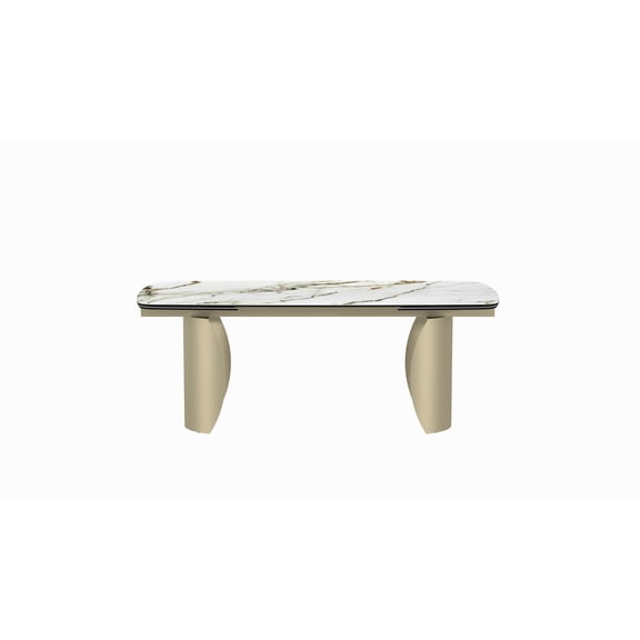 ACME Cora Dining Table, Ceramic Top & Golden Champange Finish