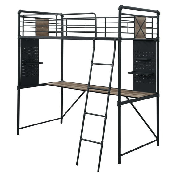 ACME Cordelia Loft Bed in Antique Oak, Sandy Black and Dark Bronze