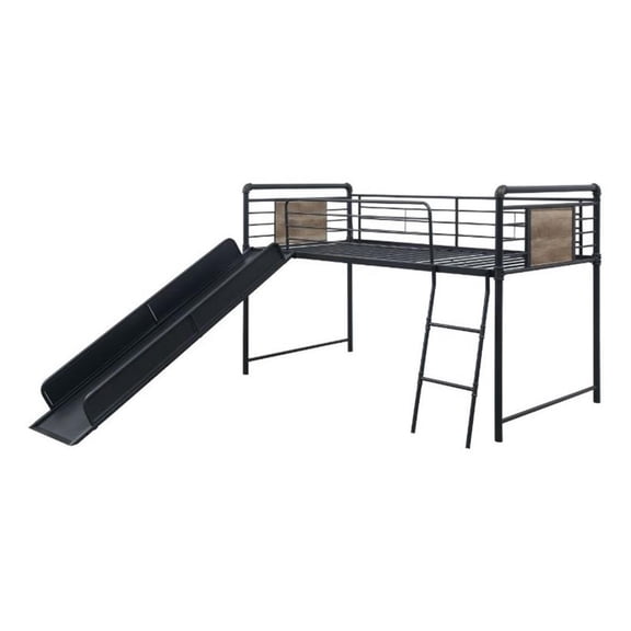 ACME Cordelia Twin Loft Bed w/Slide in Antique Oak in Sandy Black & Dark Bronze