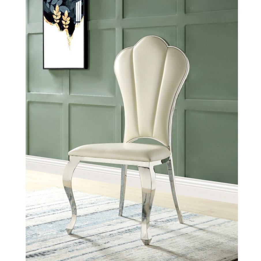 Beige Faux Leather Upholstered Side Chair with Metal Frame
