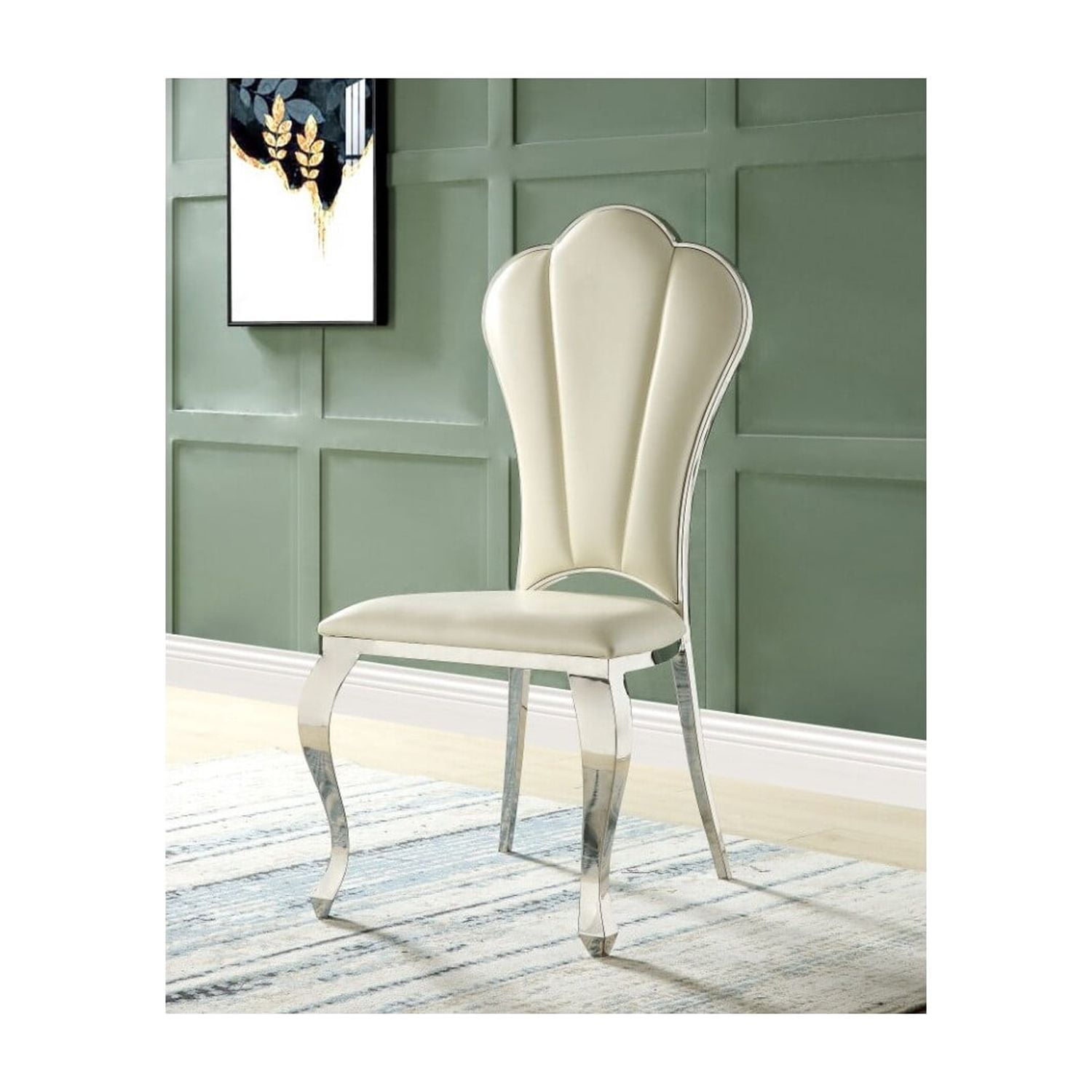 Beige Faux Leather Upholstered Side Chair with Metal Frame
