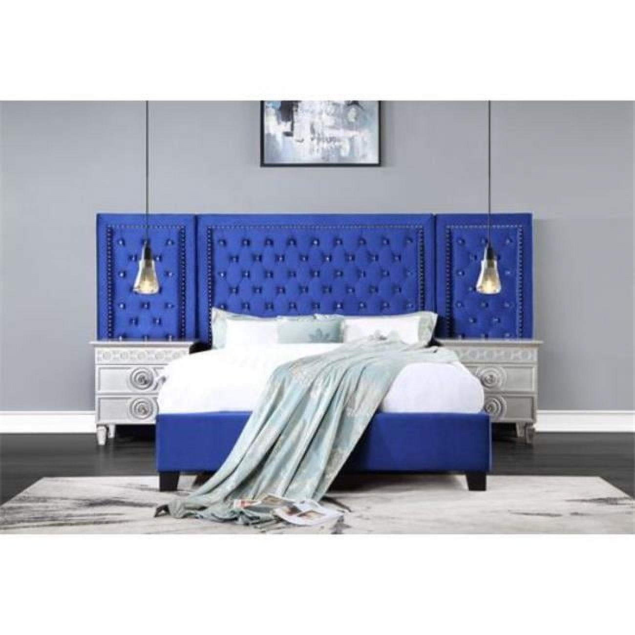 Luxurious Velvet King Bed with Tufted Headboard and Nailhead Trim