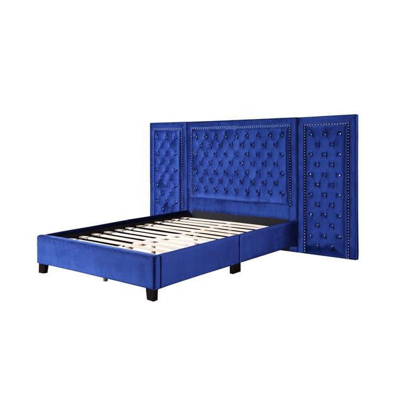 Damazy Blue Velvet Queen Bed with Tufted Headboard