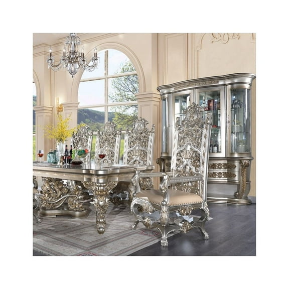 ACME Danae Arm Chair (Set-2), Synthetic Leather, Champagne & Gold Finish