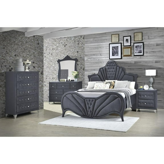 ACME Dante Eastern King Bed, Gray Velvet